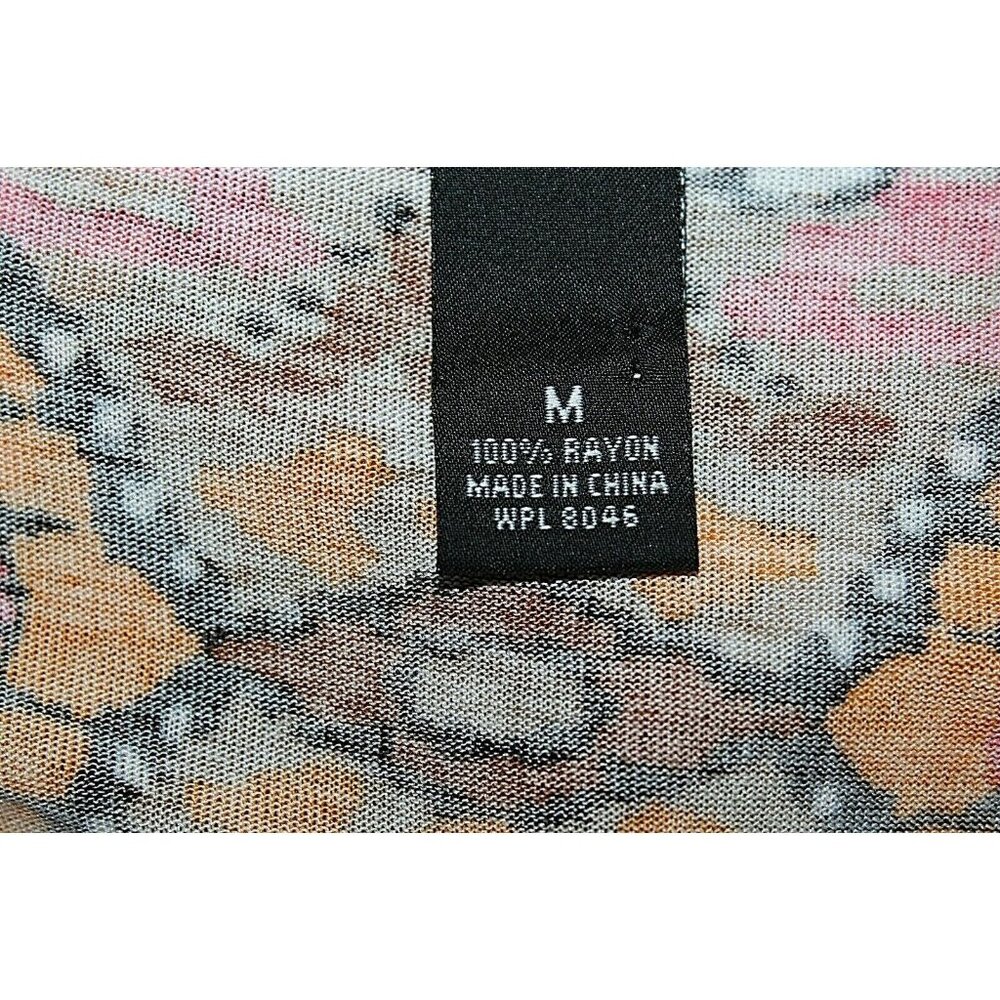 INC Sz M Coral Orange Black Multi 2.5-3" Fringe Hem 100% Rayon Top - Picture 5 of 6